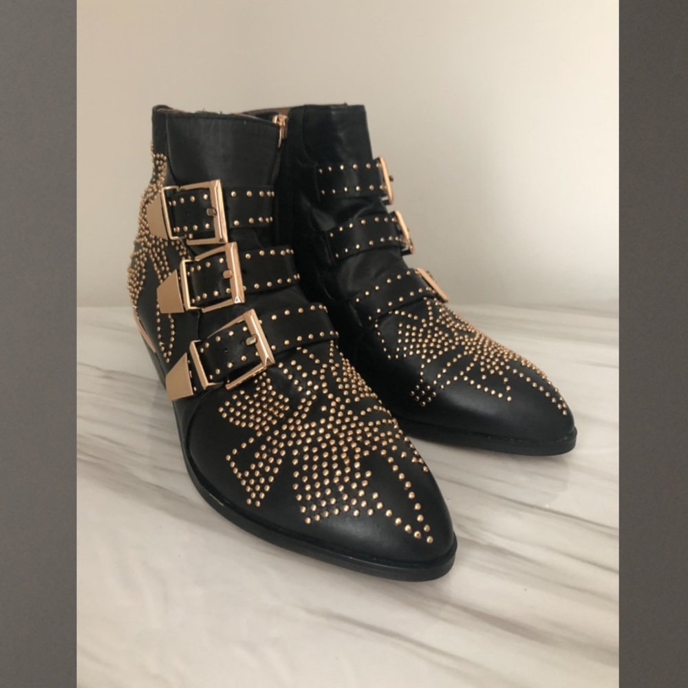 NEW black “Chloe” boots with gold studs